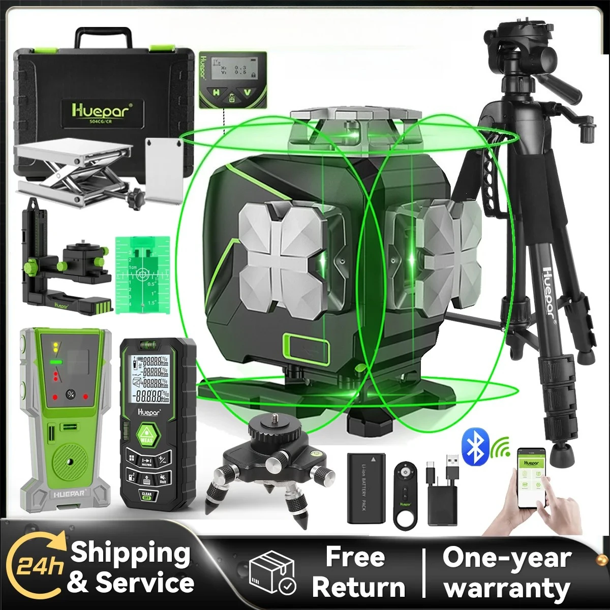 S04CG-C Set 4D 16 Lines Cross Line Level LCD/Bluetooth/Remote Tools With Detector Tripod Rangefinder Adapter