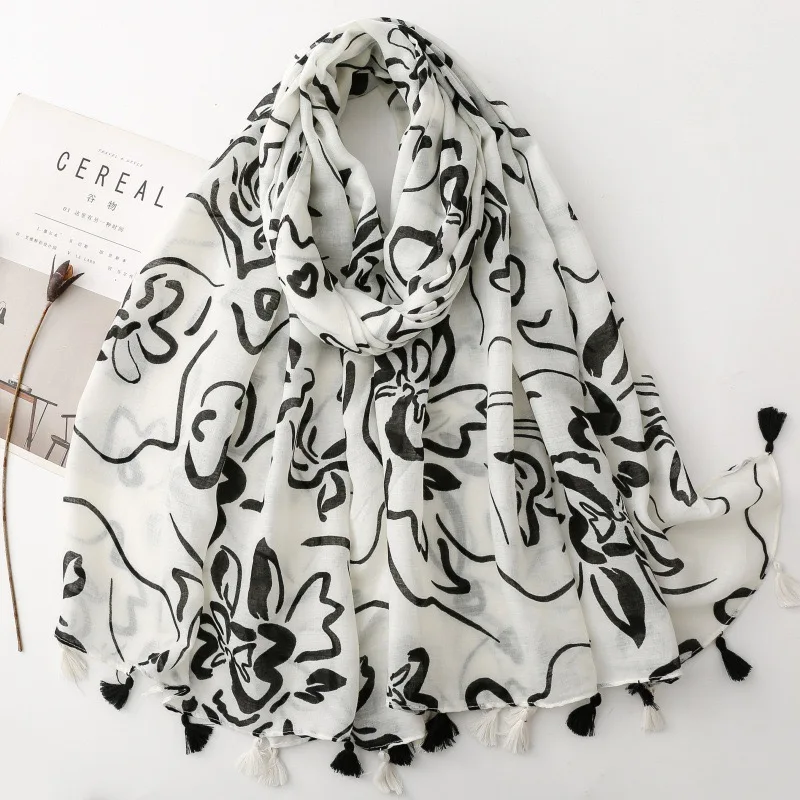 Abstract Ink Painting Floral Tassel Viscose Scarf Lady Print Soft Cotton Shawls and Wraps Pashmina Muslim Hijab Sjaal 180*90Cm
Abstract Ink Painting Floral Tassel Viscose Scarf Lady Print Soft Cotton Shawls and Wraps Pashmina Muslim Hijab Sjaal 180*90Cm