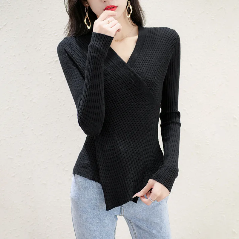 Sexy V-neck Thin Long Sleeved Sweater Women's Slim Fit Split Knit Bottom Shirt Spring Autumn Pullovers Tops Female Knitwears
Sexy V-neck Thin Long Sleeved Sweater Women's Slim Fit Split Knit Bottom Shirt Spring Autumn Pullovers Tops Female Knitwears