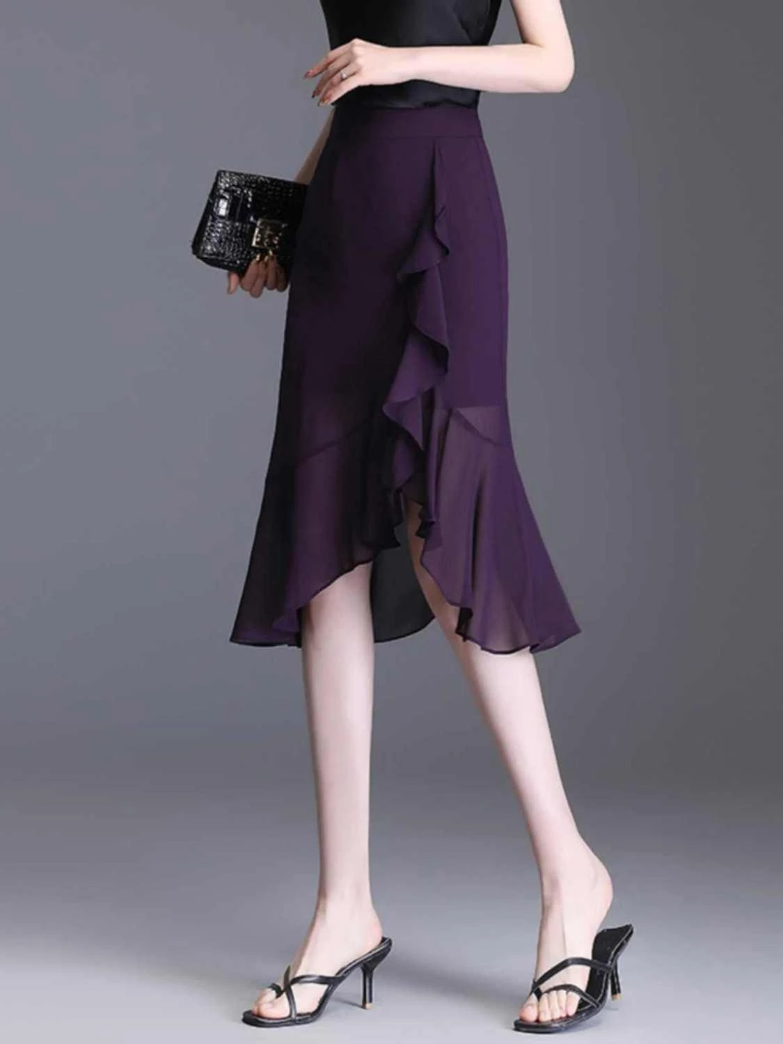 Chiffon Women's Skirt High Waist Ruffle Midi Purple Female Skirts Streetwear V 2025 Trend Chic and Elegant Premium New in Summer
Chiffon Women's Skirt High Waist Ruffle Midi Purple Female Skirts Streetwear V 2025 Trend Chic and Elegant Premium New in Summer
