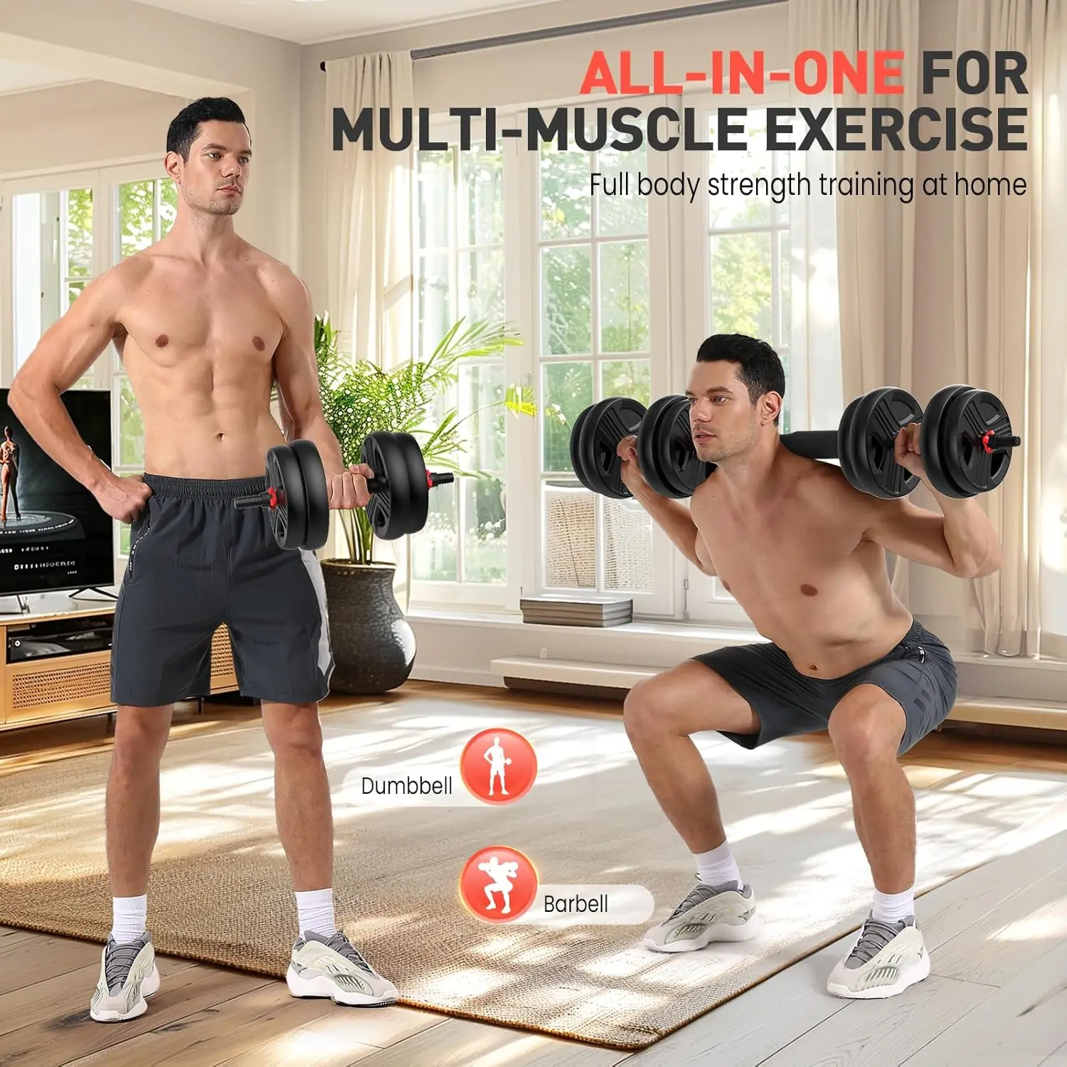 Adjustable Dumbbells Set, 20/30/40/55/60/70/80/90lbs Free Weight Set with Connector, 2 or 3 in 1 Dumbbells Set Used as Barbell
Adjustable Dumbbells Set, 20/30/40/55/60/70/80/90lbs Free Weight Set with Connector, 2 or 3 in 1 Dumbbells Set Used as Barbell