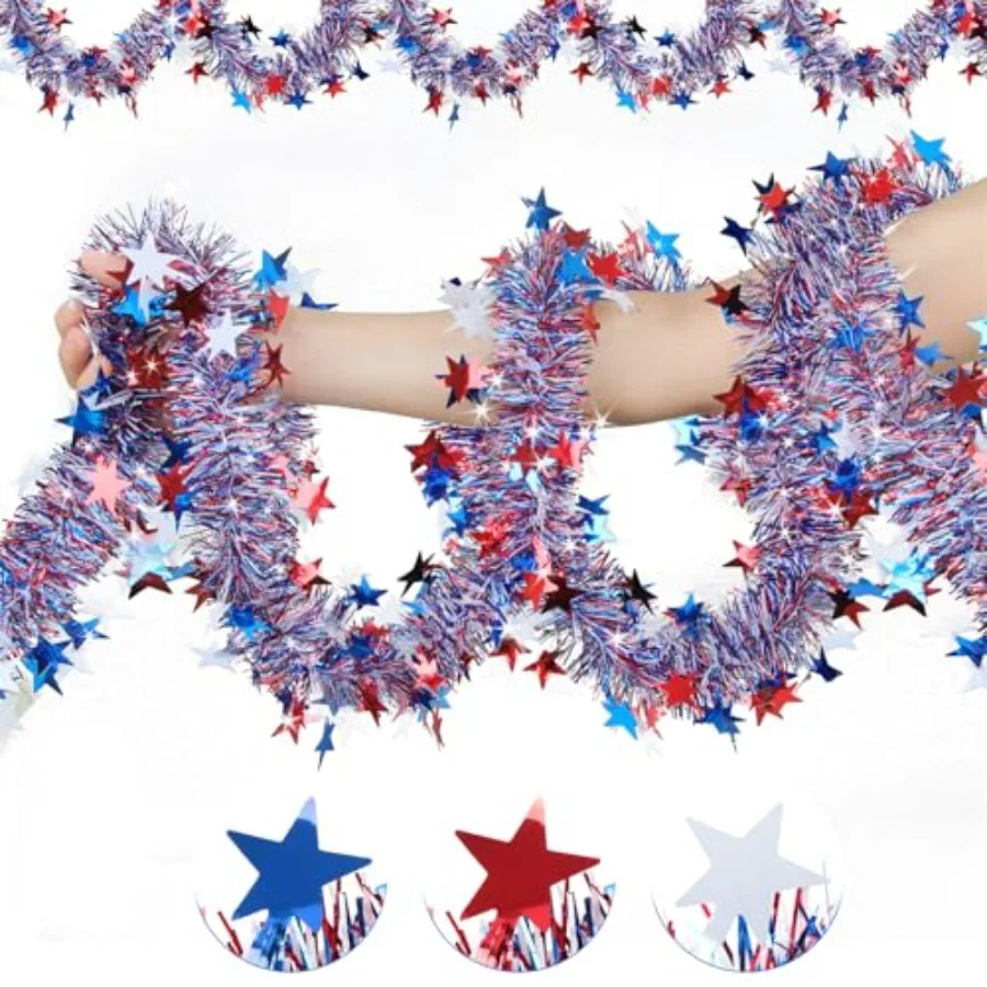 50FT Patriotic Tinsel Garland - Red White and Blue Star Decorations for 4th of July, USA 250th Anniversary and Memorial Day - R
50FT Patriotic Tinsel Garland - Red White and Blue Star Decorations for 4th of July, USA 250th Anniversary and Memorial Day - R