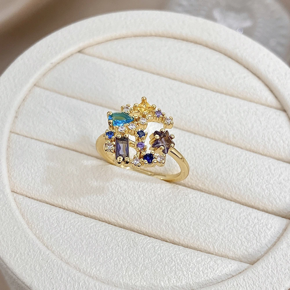 DODOHAO Creative Irregular Colored Rhinestone Copper Ring for Women Gold Plated Waterproof Adjustable Open Ring Jewelry Gift
DODOHAO Creative Irregular Colored Rhinestone Copper Ring for Women Gold Plated Waterproof Adjustable Open Ring Jewelry Gift