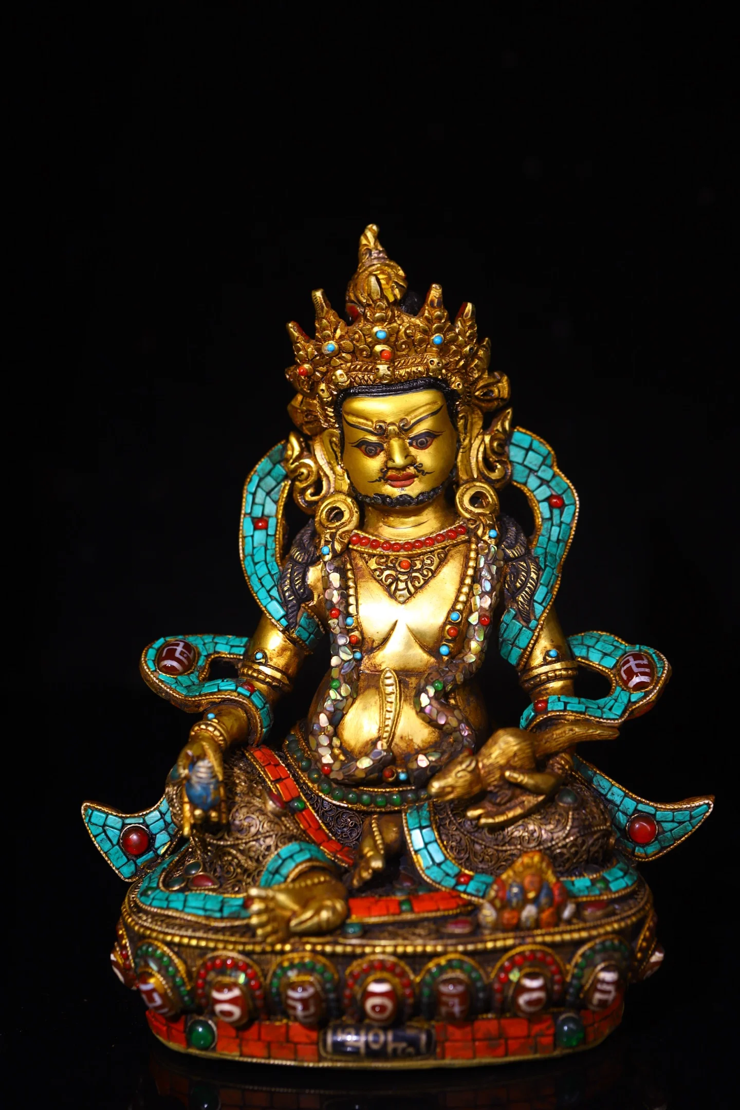 9"Tibetan Temple Collection Old Tibetan Silver Mosaic Gem gZi Beads Turquoise Yellow Jambhala Huang Caishen Buddha Worship Hall
9"Tibetan Temple Collection Old Tibetan Silver Mosaic Gem gZi Beads Turquoise Yellow Jambhala Huang Caishen Buddha Worship Hall