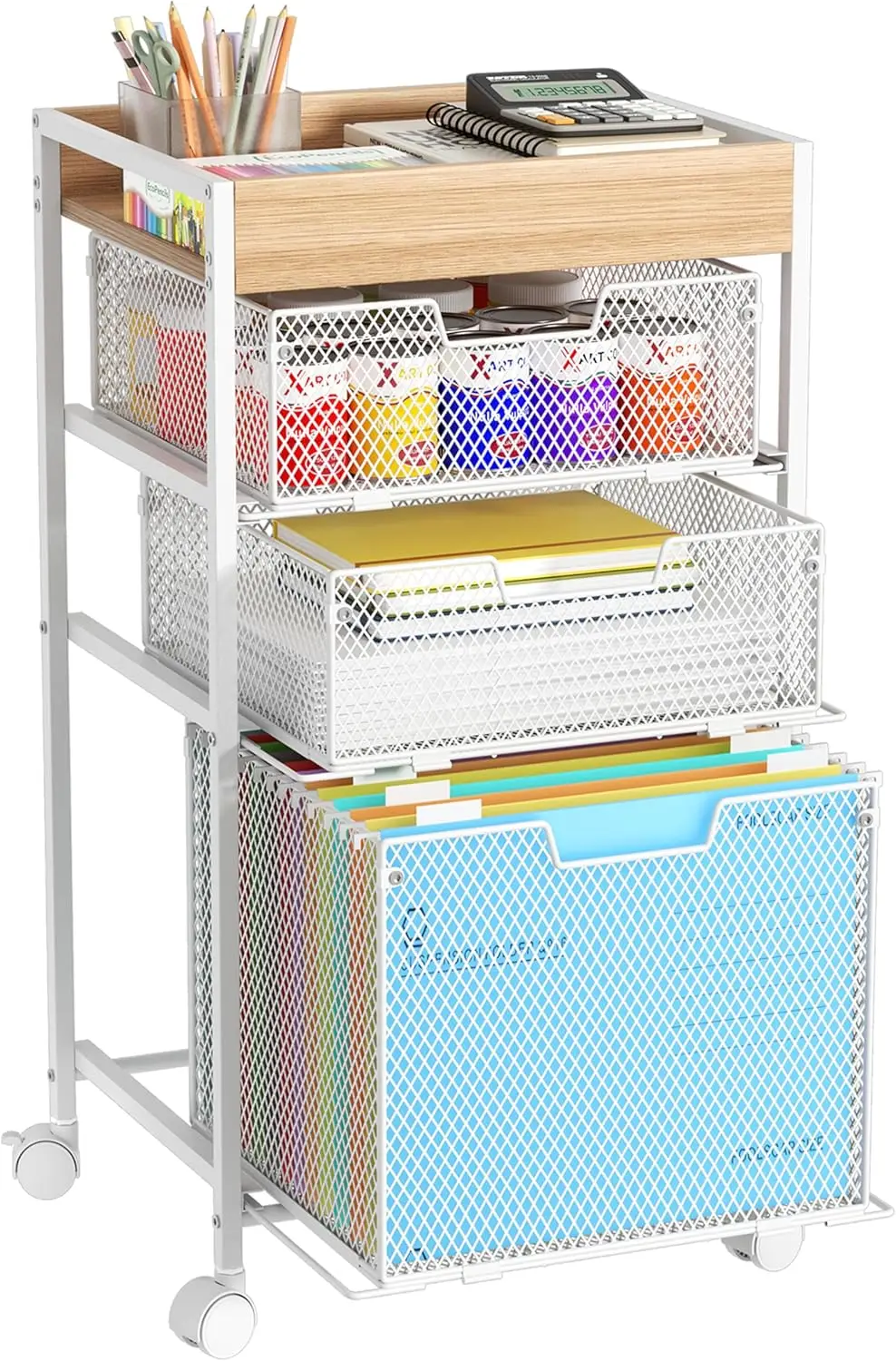 4-Tier Rolling File Cart with Drawers, Under Desk Mobile Storage Cabinet, White
4-Tier Rolling File Cart with Drawers, Under Desk Mobile Storage Cabinet, White