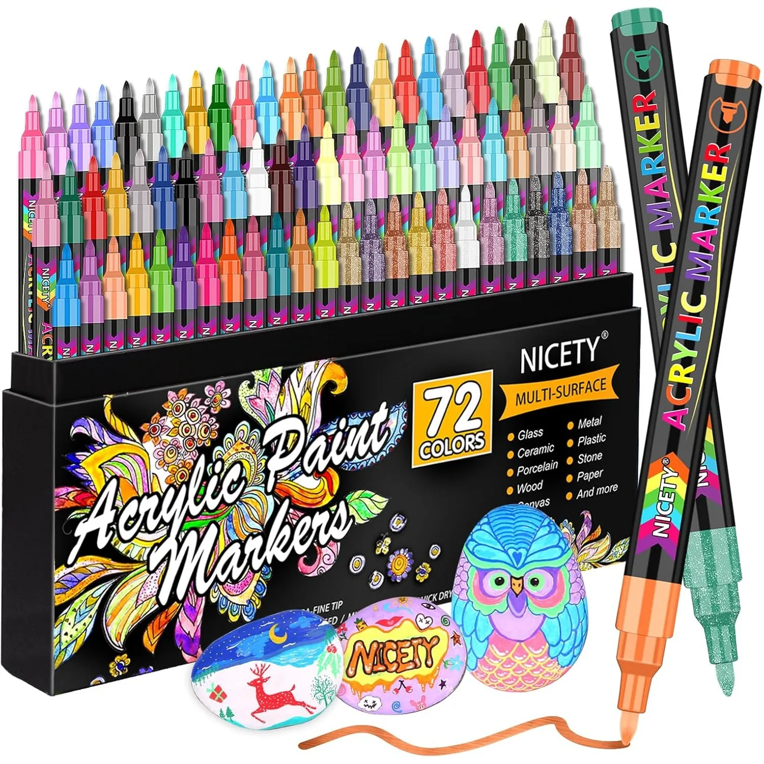 72 Colors Acrylic Paint Pens, Extra Fine Tip Markers for Rock Painting, Canvas, Wood, Ceramic, Glass, Fabric & Art Supplies
72 Colors Acrylic Paint Pens, Extra Fine Tip Markers for Rock Painting, Canvas, Wood, Ceramic, Glass, Fabric & Art Supplies