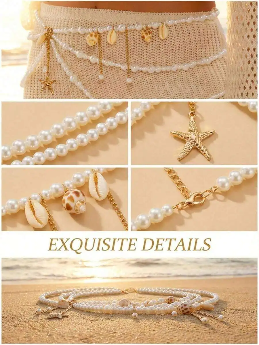 Boho Pearl Starfish Shell Waist Chain For Women Beach Vacation Body Jewelry
Boho Pearl Starfish Shell Waist Chain For Women Beach Vacation Body Jewelry