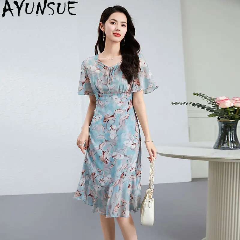 AYUNSUE 100% Mulberry Silk Dresses for Woman Mid-length Blue Dress Woman Summer Dresses Elegant Woman Clothes 2026 Robe Femme
AYUNSUE 100% Mulberry Silk Dresses for Woman Mid-length Blue Dress Woman Summer Dresses Elegant Woman Clothes 2026 Robe Femme