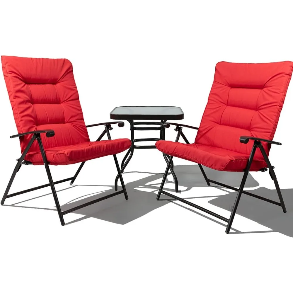 3-Piece Outdoor Furniture, Patio Padded Folding Chair Set, Patio Bistro Set, Foldable Adjustable Reclining Lounge Chair with Co
3-Piece Outdoor Furniture, Patio Padded Folding Chair Set, Patio Bistro Set, Foldable Adjustable Reclining Lounge Chair with Co