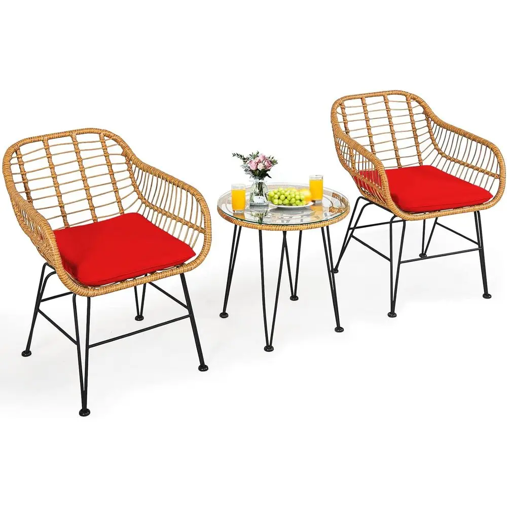 3-Piece Outdoor Bistro Set: Rattan with Cushioned Chairs and Glass Table for Patio, Balcony, Garden
3-Piece Outdoor Bistro Set: Rattan with Cushioned Chairs and Glass Table for Patio, Balcony, Garden
