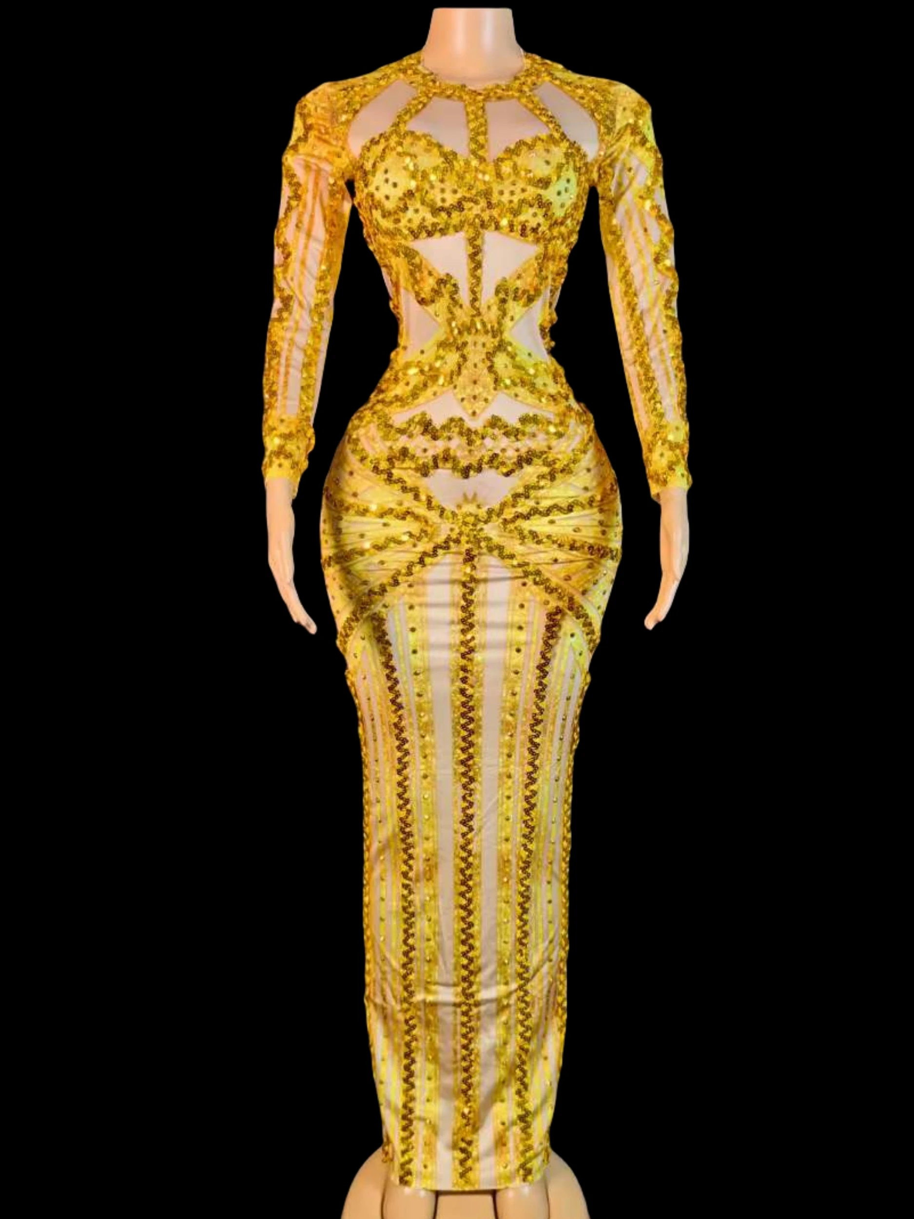 Gold DJ DS Gogo Women Long Sequins Dress Sexy Design Drag Queen Outfit Birthday Singer Stage Wear Stretch See Through
Gold DJ DS Gogo Women Long Sequins Dress Sexy Design Drag Queen Outfit Birthday Singer Stage Wear Stretch See Through
