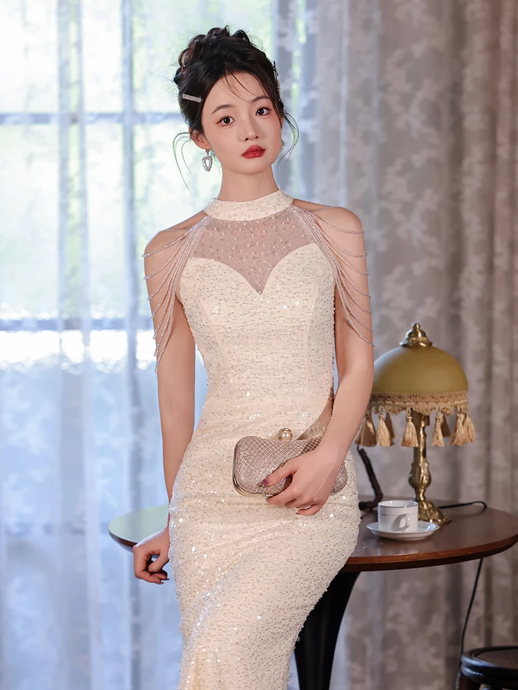 Элегантное вечернее платье цвета шампань для женщин, для важных мероприятий, роскошное, новое, 2025 года, с жемчужной отделкой
Элегантное вечернее платье цвета шампань для женщин, для важных мероприятий, роскошное, новое, 2025 года, с жемчужной отделкой