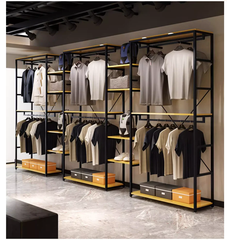 Clothing store display shelves Floor to floor double-layer display racks hanging clothes shelves
Clothing store display shelves Floor to floor double-layer display racks hanging clothes shelves