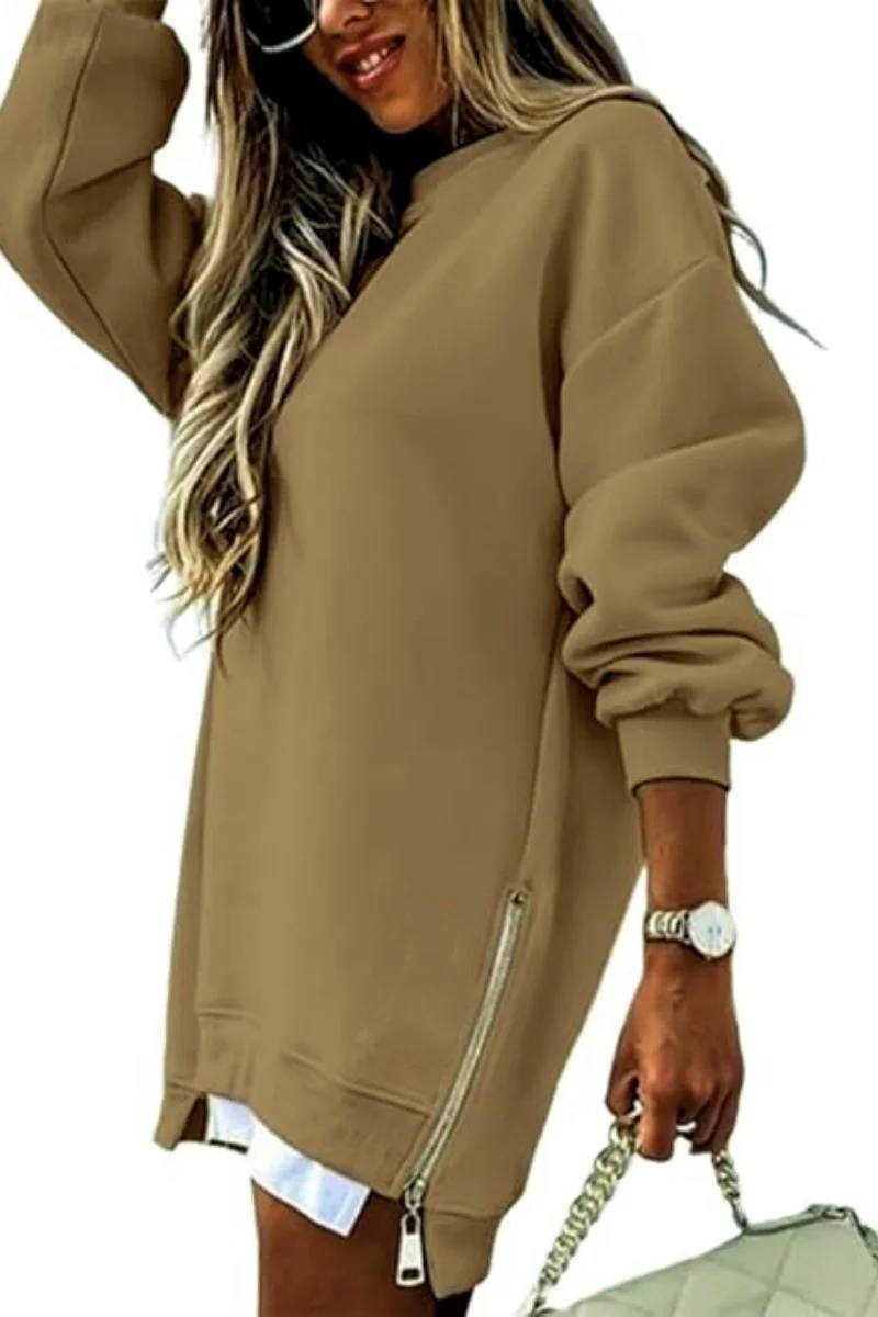 Women's Spring Autumn Fashion Splicing Side Zipper Design Sweatshirt Round Neck Long Sleeved Mid Length Irregular Tops
Women's Spring Autumn Fashion Splicing Side Zipper Design Sweatshirt Round Neck Long Sleeved Mid Length Irregular Tops