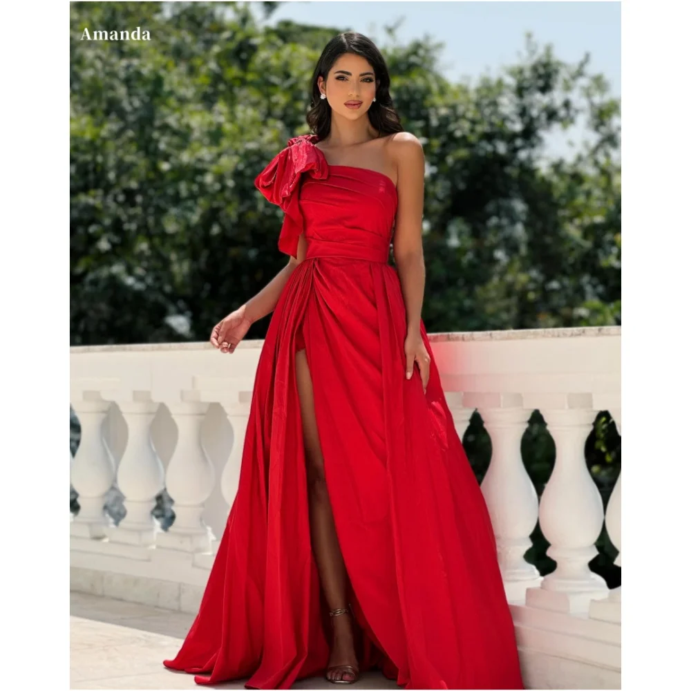 Amanda Customized Red Bow One Shoulder Satin Prom Dresses Side Slit A-line vestidos de noche Floor-Length Evening Dress 2025
Amanda Customized Red Bow One Shoulder Satin Prom Dresses Side Slit A-line vestidos de noche Floor-Length Evening Dress 2025