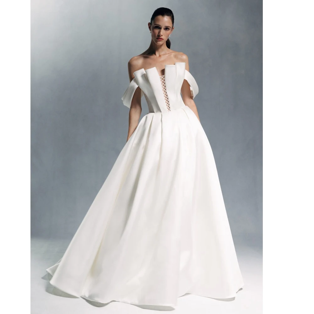 Bowith 2025 Luxury Women Wedding Dresses Off the Shoulder Lace-up Front Bridal Gown Chapel Train Wedding Party Gown
Bowith 2025 Luxury Women Wedding Dresses Off the Shoulder Lace-up Front Bridal Gown Chapel Train Wedding Party Gown