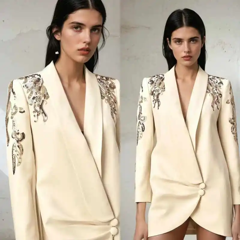Elegant Shawl Lapel Jacket Fashion Women Sequined Appliques Suits Casual Women Blazer Customized 1 Piece Set
Elegant Shawl Lapel Jacket Fashion Women Sequined Appliques Suits Casual Women Blazer Customized 1 Piece Set