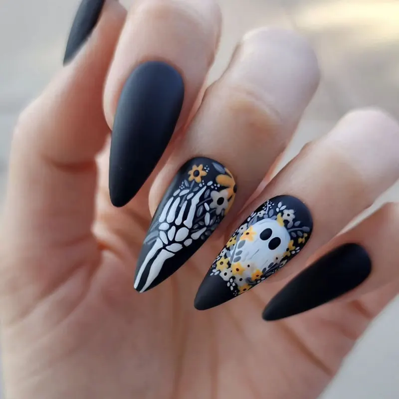 Coolnail Halloween Press On Nails Almond Shape Matte Black Skeleton Ghost Floral Removable False Nails For Adult Party
Coolnail Halloween Press On Nails Almond Shape Matte Black Skeleton Ghost Floral Removable False Nails For Adult Party