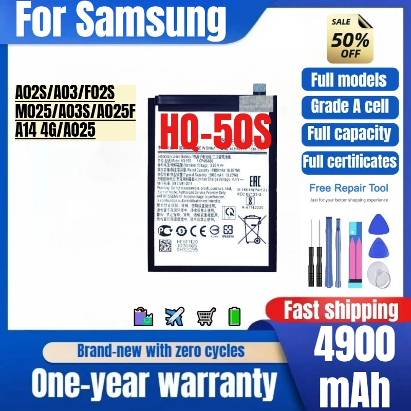 HQ-50S for Samsung A02S/A03/F02S/M025/A03S/A025F/A14 4G/A025 Phone Battery High Quality Capacity Replacement Bateria with Tools
HQ-50S for Samsung A02S/A03/F02S/M025/A03S/A025F/A14 4G/A025 Phone Battery High Quality Capacity Replacement Bateria with Tools