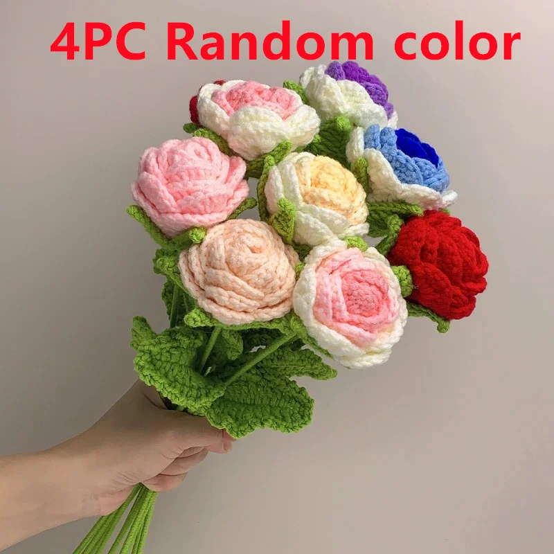 4PC Rose Crochet Flower Bouquet Rose Knitted Flower Valentine's Day Wedding Room Decoration Party Ornament Handmade Flowers
4PC Rose Crochet Flower Bouquet Rose Knitted Flower Valentine's Day Wedding Room Decoration Party Ornament Handmade Flowers