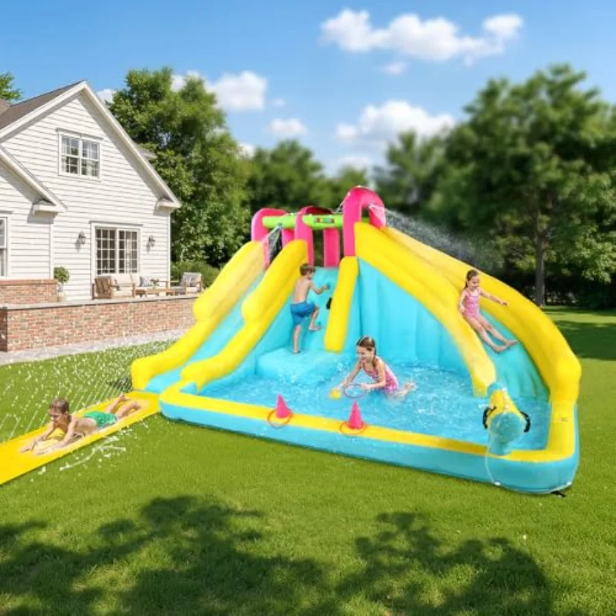 Backyard inflatable water slide for kids: 20FT lawn water slide with bodyboard, sprinkler, pool, water cannon, ring-toss; PVC m
Backyard inflatable water slide for kids: 20FT lawn water slide with bodyboard, sprinkler, pool, water cannon, ring-toss; PVC m