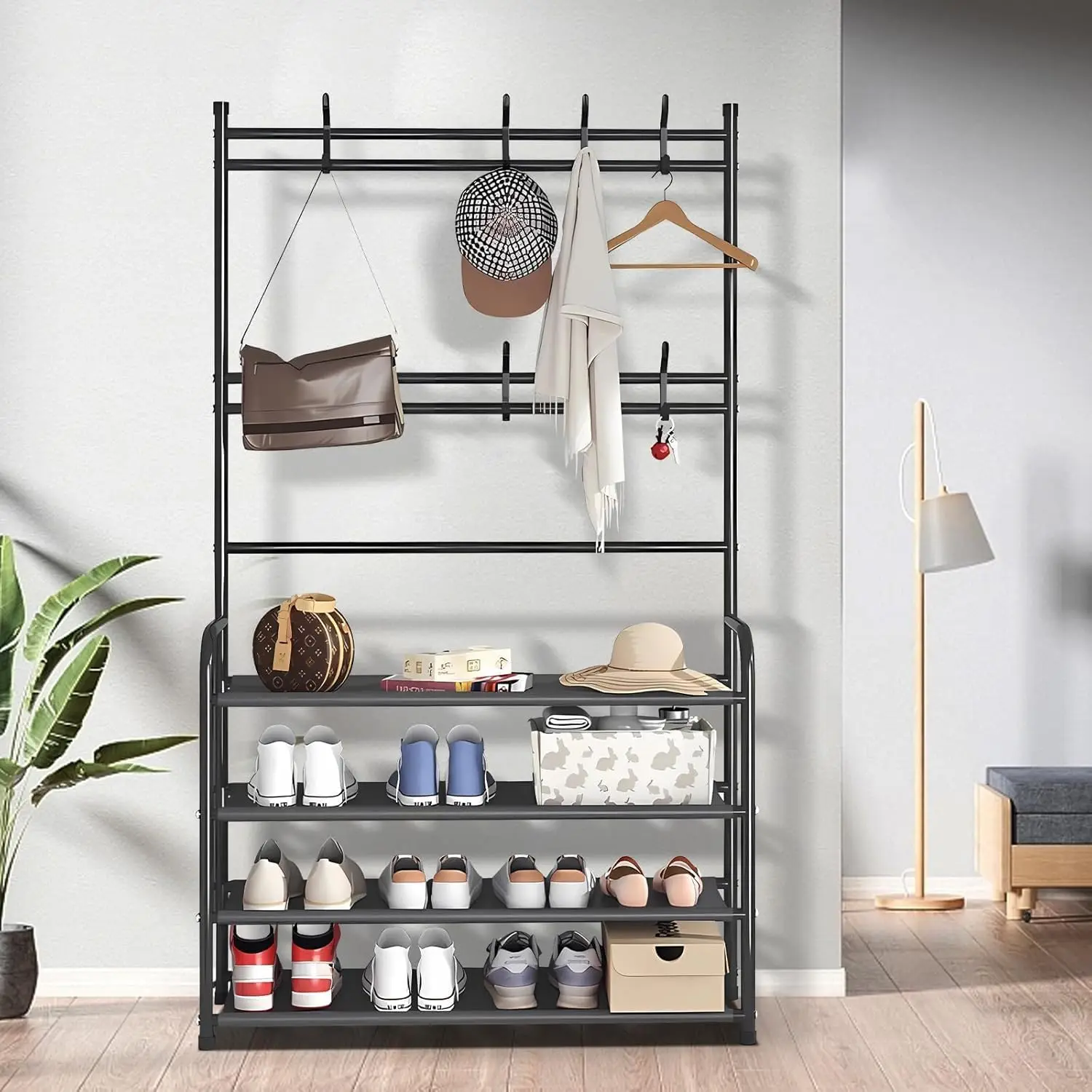Shoe Rack Coat Rack Strand Simple Metal Storage Rack with Hooks Multipurpose Coat Hanger and Shoe Shelf for Entryway Home
Shoe Rack Coat Rack Strand Simple Metal Storage Rack with Hooks Multipurpose Coat Hanger and Shoe Shelf for Entryway Home