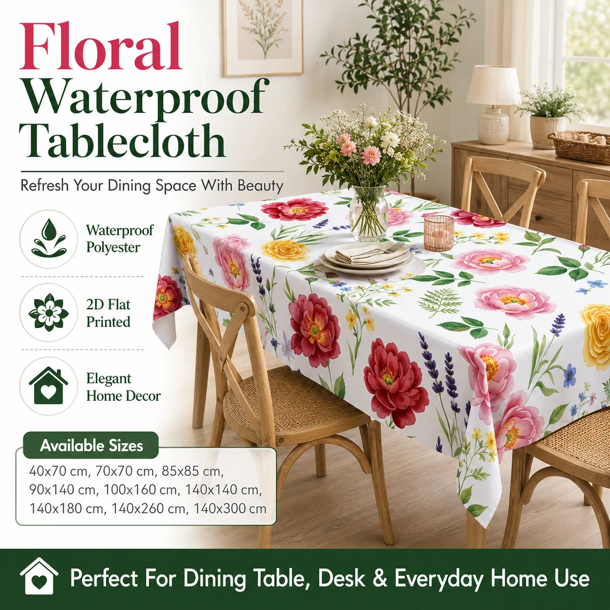 Floral Waterproof Polyester Tablecloth 2D Flat Printed Table Cover For Indoor Outdoor Dining Party Wedding Everyday Home
Floral Waterproof Polyester Tablecloth 2D Flat Printed Table Cover For Indoor Outdoor Dining Party Wedding Everyday Home