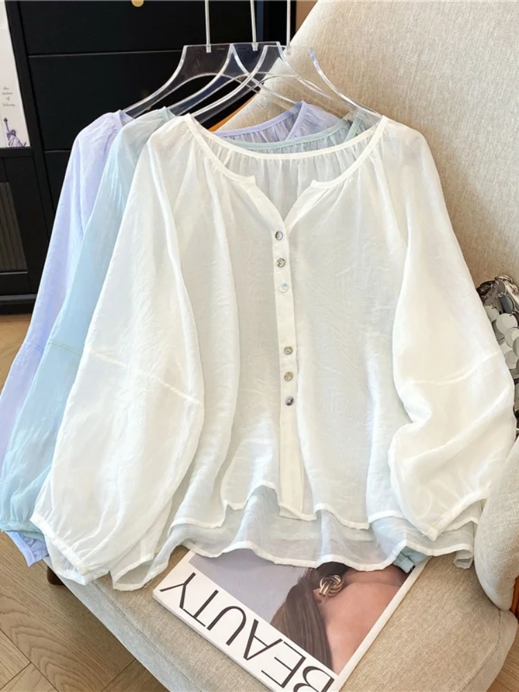 Elegant White Bubble Long Sleeve Shirt Women's Summer New Style Chic Appearance Single Button Thin Sun Protection Top
Elegant White Bubble Long Sleeve Shirt Women's Summer New Style Chic Appearance Single Button Thin Sun Protection Top
