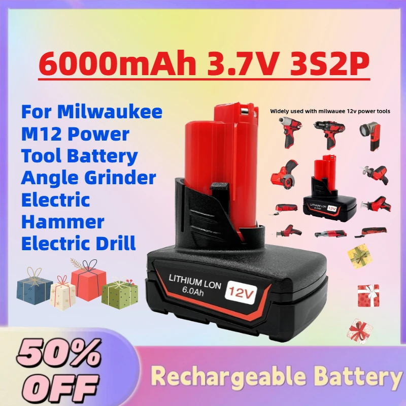 New 6000mAh 3.7V Li-Ion Rechargeable Battery for Milwaukee M12 Power Tool Battery Angle Grinder Electric Hammer Electric Drill
New 6000mAh 3.7V Li-Ion Rechargeable Battery for Milwaukee M12 Power Tool Battery Angle Grinder Electric Hammer Electric Drill