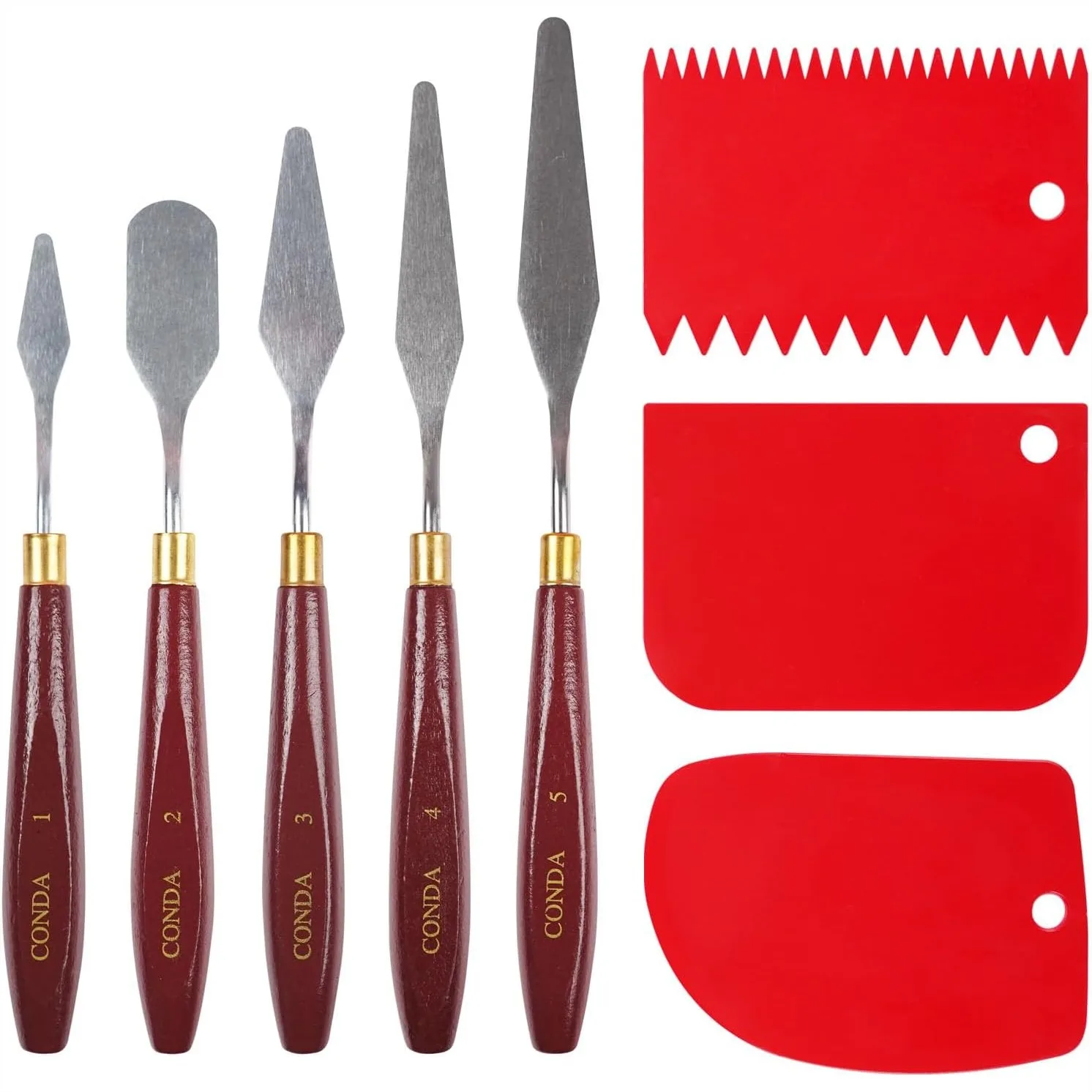 5 Pcs Palette Knife Set with 3 Plastic Scrapers, Stainless Steel Spatula for Oil Painting
5 Pcs Palette Knife Set with 3 Plastic Scrapers, Stainless Steel Spatula for Oil Painting