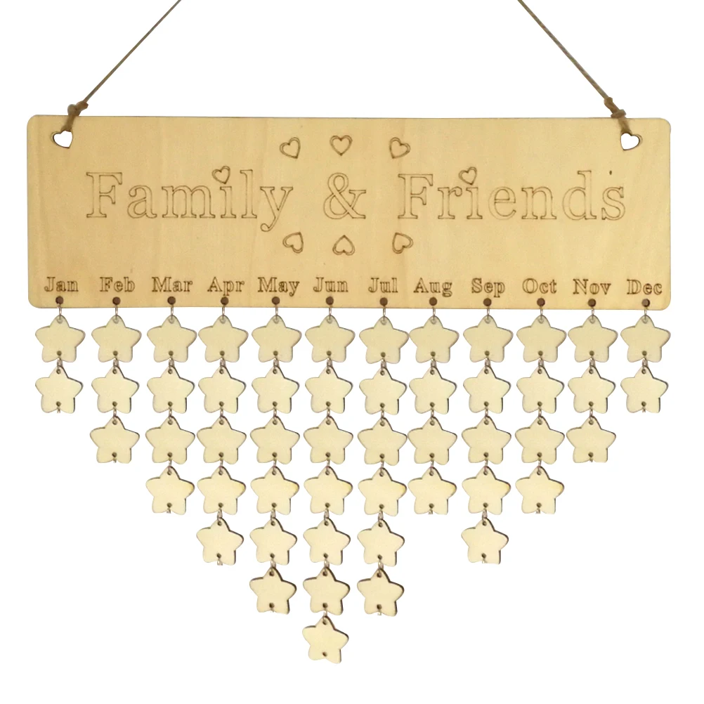 50 шт. деревянный подвесной календарь, семейные друзья, напоминание о дне рождения, доска для украшения дома, подарок с веревкой, аксессуары со звездами 
50 шт. деревянный подвесной календарь, семейные друзья, напоминание о дне рождения, доска для украшения дома, подарок с веревкой, аксессуары со звездами