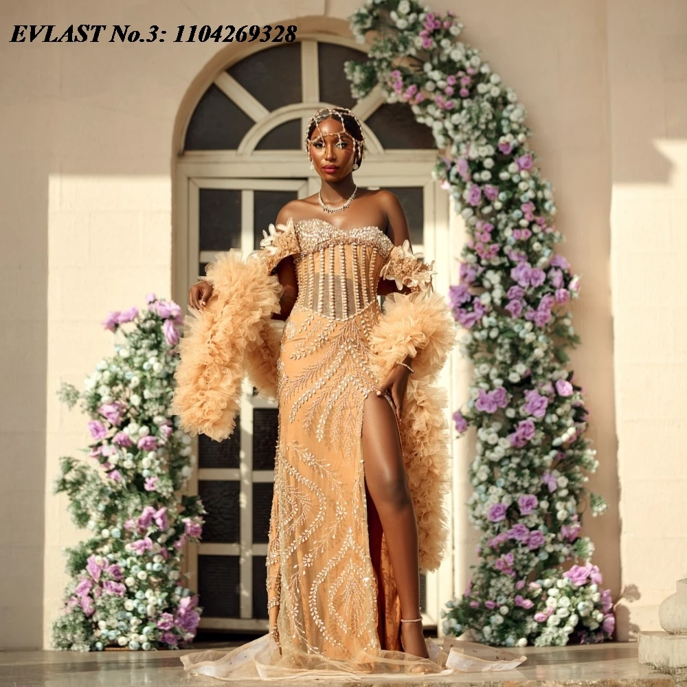 EVLAST Customized Shiny Champagne Ruffles Sequins Prom Dress Beaded With Cape High Slit Aso Ebi Party Gown Robe De Soirée E3P743
EVLAST Customized Shiny Champagne Ruffles Sequins Prom Dress Beaded With Cape High Slit Aso Ebi Party Gown Robe De Soirée E3P743