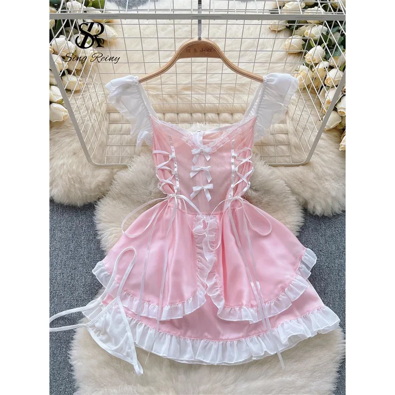 SINGREINY Lace Up Sweet Cosplay Sensual Mini Dress Women Strap Ruffles Nightwear+Thongs 2023 Erotic Sexy Sheer Nightdress
SINGREINY Lace Up Sweet Cosplay Sensual Mini Dress Women Strap Ruffles Nightwear+Thongs 2023 Erotic Sexy Sheer Nightdress