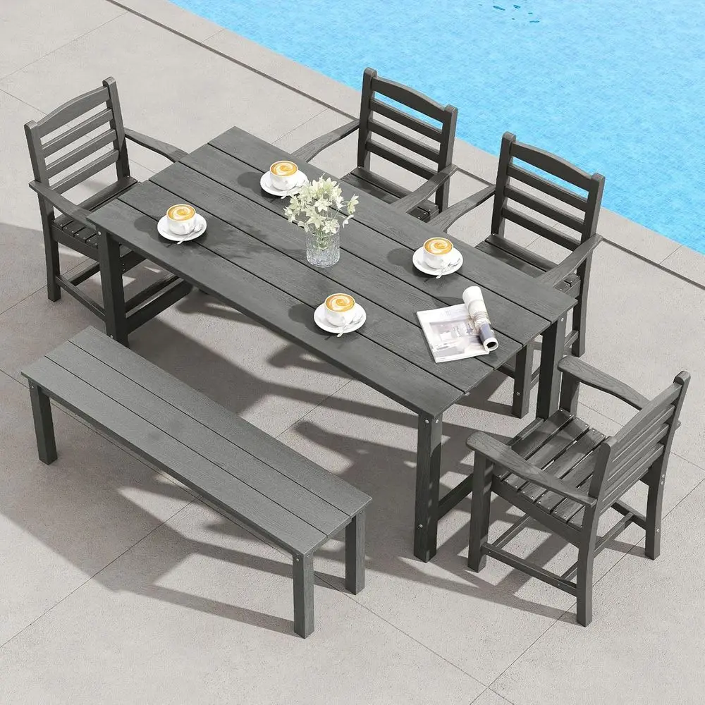 Gray 6-Piece Outdoor Patio Dining Set with Weather-Resistant HDPE Table and Chairs, Includes 1.77 Umbrella Hole
Gray 6-Piece Outdoor Patio Dining Set with Weather-Resistant HDPE Table and Chairs, Includes 1.77 Umbrella Hole