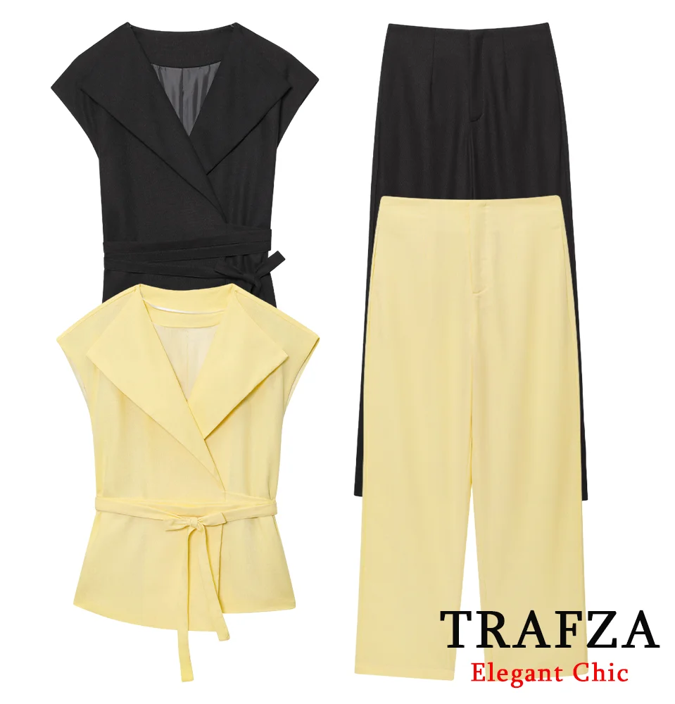 TRAFZA Minimalist Modern Blazer Vest Set Women's Black Waist Lace-up Vest Or Straight Pant 2025 Summer Elegant Commuter Pant Set
TRAFZA Minimalist Modern Blazer Vest Set Women's Black Waist Lace-up Vest Or Straight Pant 2025 Summer Elegant Commuter Pant Set