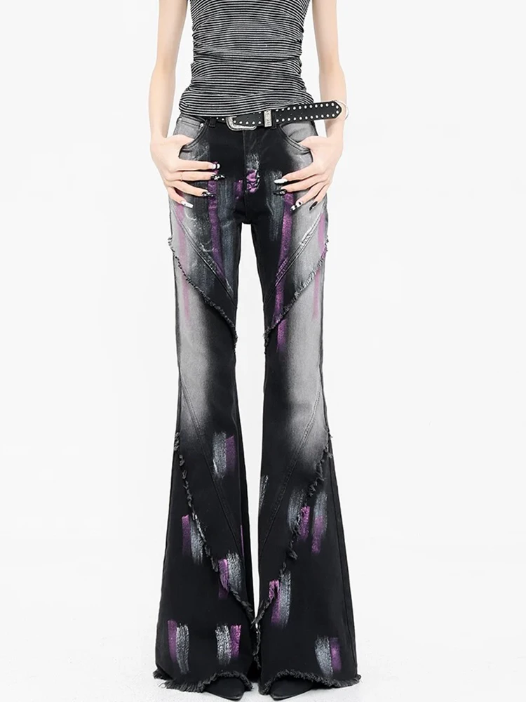 Y2K джинсы в американском стиле, женские джинсы с брызгами чернил и бахромой, модные пряные брюки в стиле ретро контрастного цвета, облегающие расклешенные брюки с микро-кльош
Y2K джинсы в американском стиле, женские джинсы с брызгами чернил и бахромой, модные пряные брюки в стиле ретро контрастного цвета, облегающие расклешенные брюки с микро-кльош