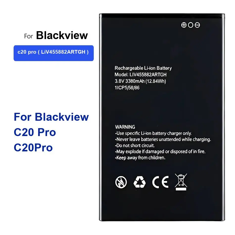 3380mAh High-Capacity Mobile Phone Battery Reliable Replacement For Blackview C20 Pro C20Pro LiV455882ARTGH
3380mAh High-Capacity Mobile Phone Battery Reliable Replacement For Blackview C20 Pro C20Pro LiV455882ARTGH