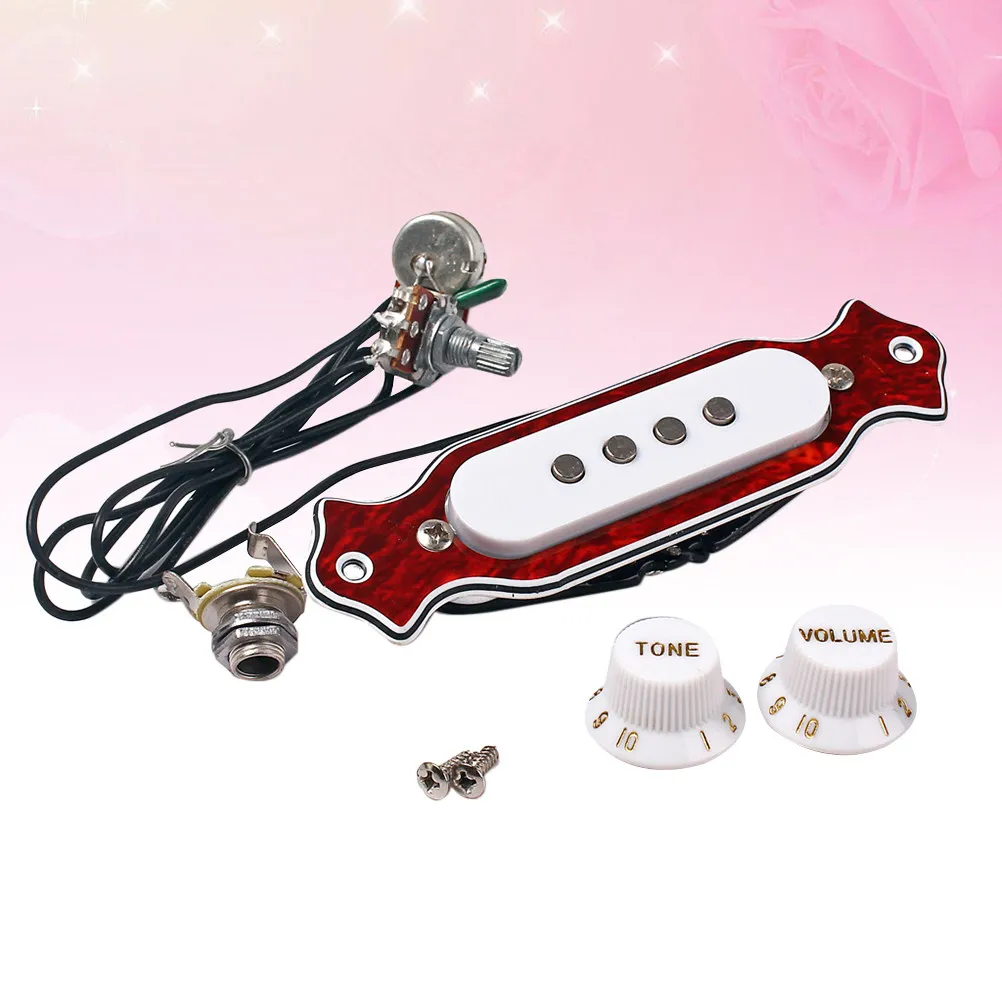 Four-String Cigar Box Guitar Pickup Metal Dark Red 4-Pole Soundhole Pickup for Acoustic Instrument Replacement Accessory