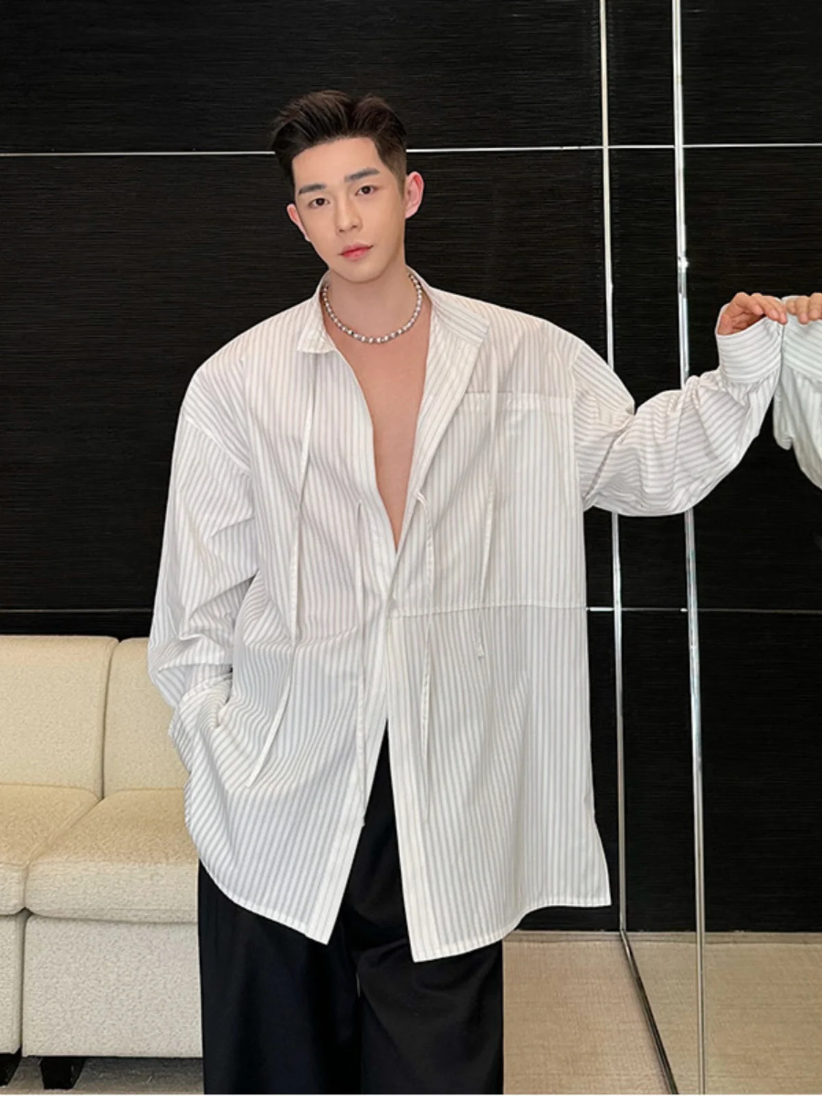 Spring Summer Design Sense Elegance Neckless Drawstring Sash Stripe Long Sleeve Shirt Silhouette Lazy Style Open Cardigan Cas...
Spring Summer Design Sense Elegance Neckless Drawstring Sash Stripe Long Sleeve Shirt Silhouette Lazy Style Open Cardigan Cas...