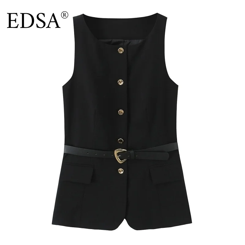 EDSA Women Waistcoat with Belt Sleeveless Single Breasted Flap Pocketys Metal Buckle Vest Coat Outerwear
EDSA Women Waistcoat with Belt Sleeveless Single Breasted Flap Pocketys Metal Buckle Vest Coat Outerwear
