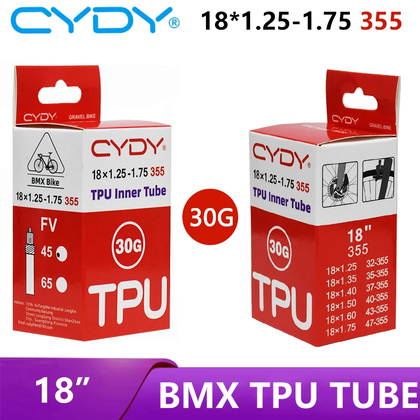 30G CYDY TPU BMX bike inner tube 18”355 18x1.25 1.35 1.4 1.5 1.6 1.75 Tire Valve 45mm GRAVEL Bicycle Camera Tyre penu cycling
30G CYDY TPU BMX bike inner tube 18”355 18x1.25 1.35 1.4 1.5 1.6 1.75 Tire Valve 45mm GRAVEL Bicycle Camera Tyre penu cycling