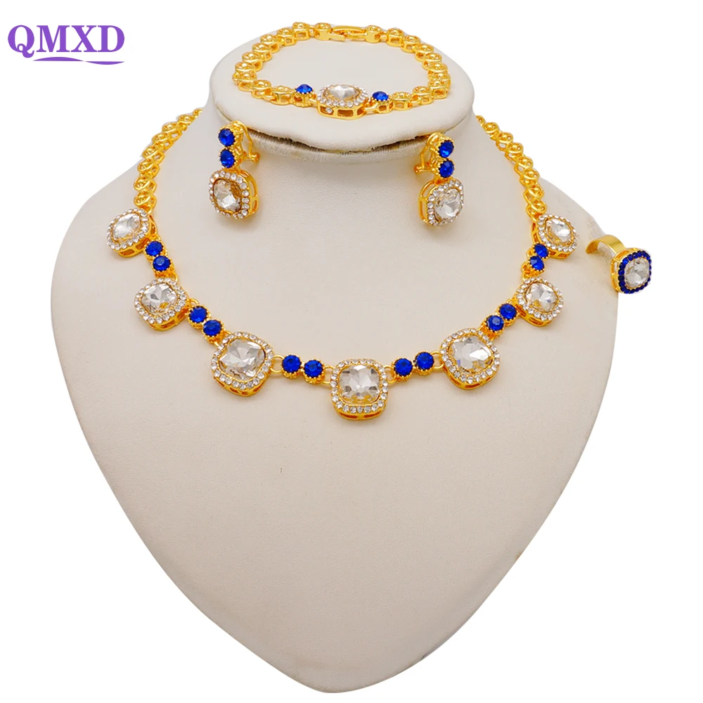 Dubai Women Blue Square Crystal Jewelry Sets For Nigerian Wedding Bridal African Gold Color Necklace Set Luxury Banquet Gifts
Dubai Women Blue Square Crystal Jewelry Sets For Nigerian Wedding Bridal African Gold Color Necklace Set Luxury Banquet Gifts