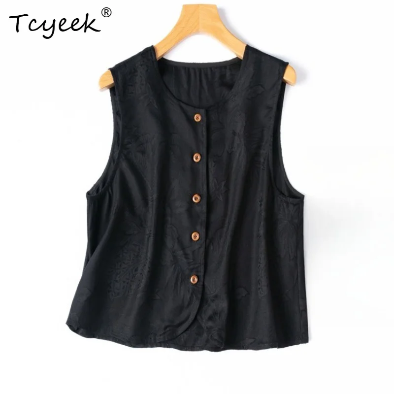 Tcyeek 100% Real Mulberry Silk Tops for Women 2026 Summer High-quality Loose Wooden Buttoned Vests Clothes for Ladies Ropa Mujer
Tcyeek 100% Real Mulberry Silk Tops for Women 2026 Summer High-quality Loose Wooden Buttoned Vests Clothes for Ladies Ropa Mujer