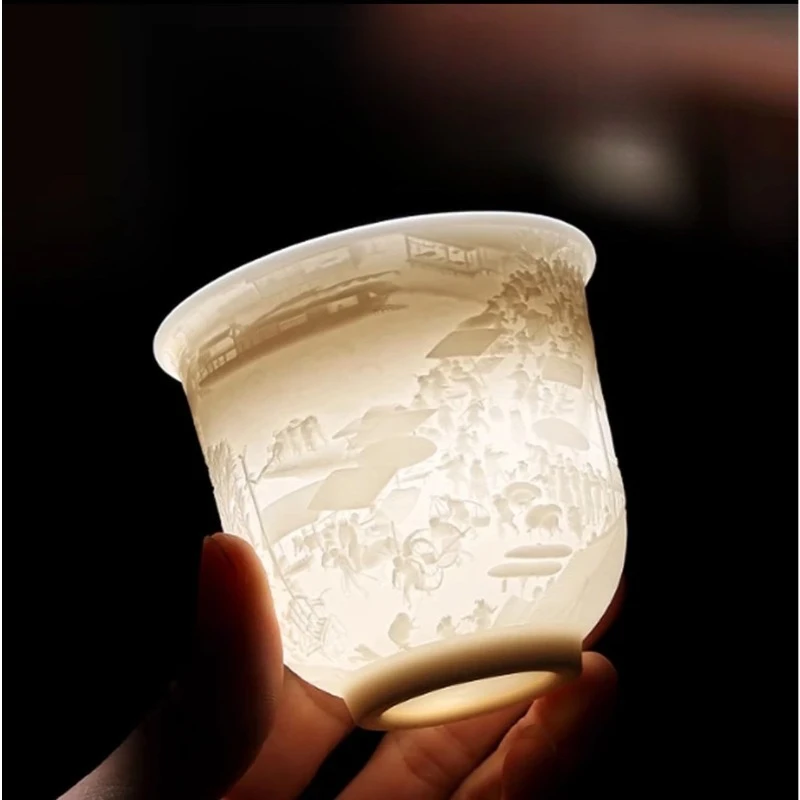 Suet jade white porcelain teacup Qingming Shanghe picture tea master cup teacup single cup
Suet jade white porcelain teacup Qingming Shanghe picture tea master cup teacup single cup