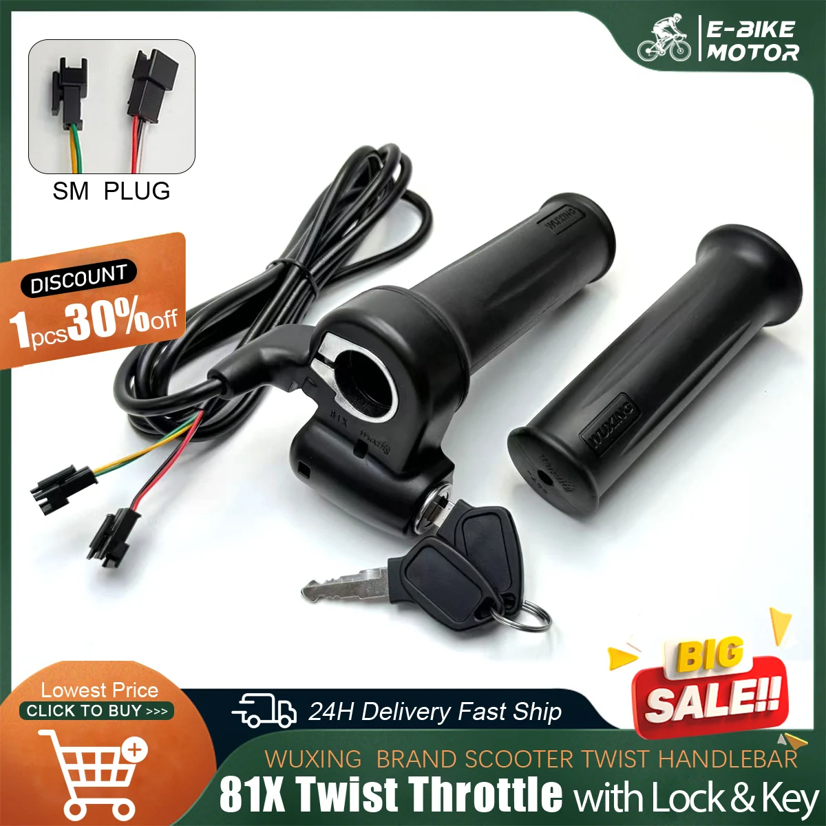 WUXING Full Twist Дроссельная заслонка 81X с замком и ключом для правого ручка электронного велосипеда для электронных велосипедов или поворотного ускорителя электрического скутера
WUXING Full Twist Дроссельная заслонка 81X с замком и ключом для правого ручка электронного велосипеда для электронных велосипедов или поворотного ускорителя электрического скутера