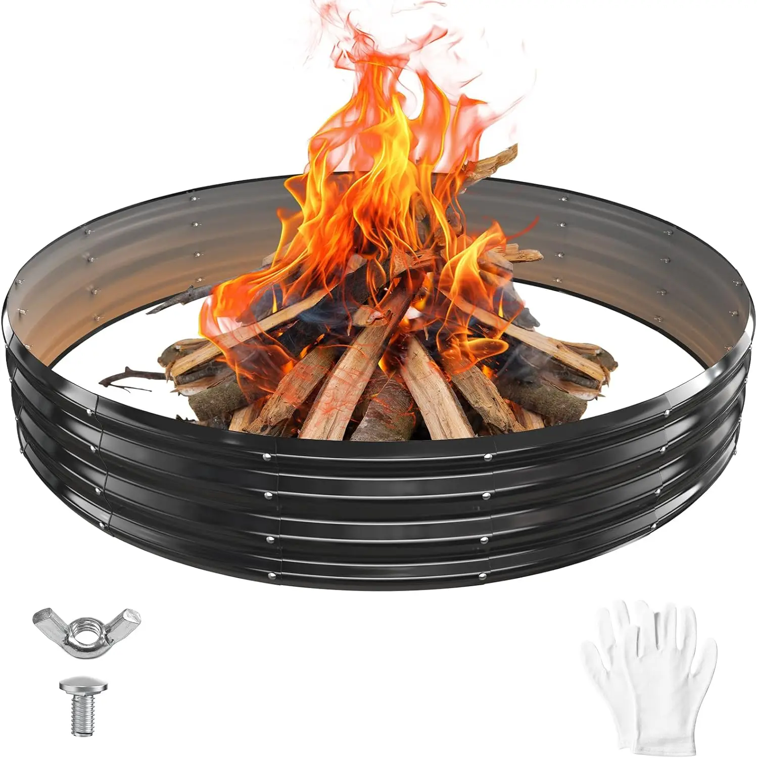 72 Inch Round Galvanized Fire Pit Ring - Foldable for Camping, Backyard, Garden, Beach - Black & Gray, 6FT Dia x 1FT Tall
72 Inch Round Galvanized Fire Pit Ring - Foldable for Camping, Backyard, Garden, Beach - Black & Gray, 6FT Dia x 1FT Tall