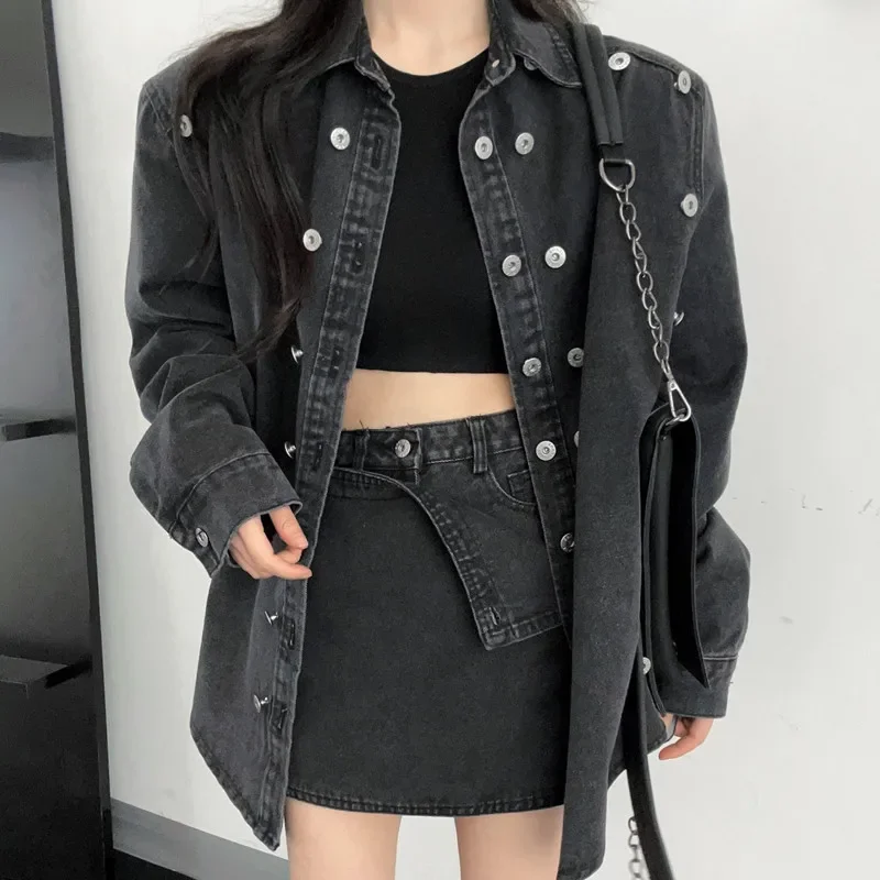 Two Piece Set for Women Long Sleeve Single Breasted Denim Coats +High Waisted Mini Faldas Mujer Fall 2025 Skirt Suit
Two Piece Set for Women Long Sleeve Single Breasted Denim Coats +High Waisted Mini Faldas Mujer Fall 2025 Skirt Suit