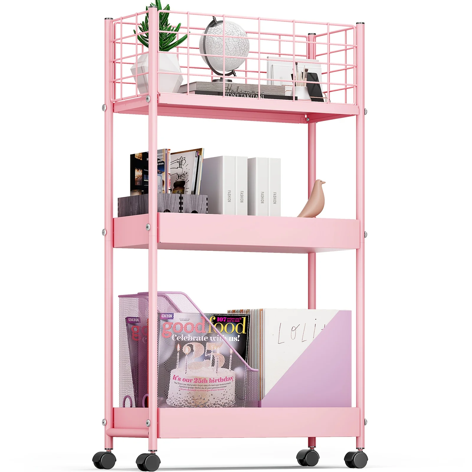 Slim Storage Cart, 4-Tier 3-Tier Metal Utility Rolling Cart with Wheels, Bathroom Organizer, Skinny Rolling Trolley, Mobile Shelving Unit for Office, Laundry Room, Narrow Place, Pink
Slim Storage Cart, 4-Tier 3-Tier Metal Utility Rolling Cart with Wheels, Bathroom Organizer, Skinny Rolling Trolley, Mobile Shelving Unit for Office, Laundry Room, Narrow Place, Pink