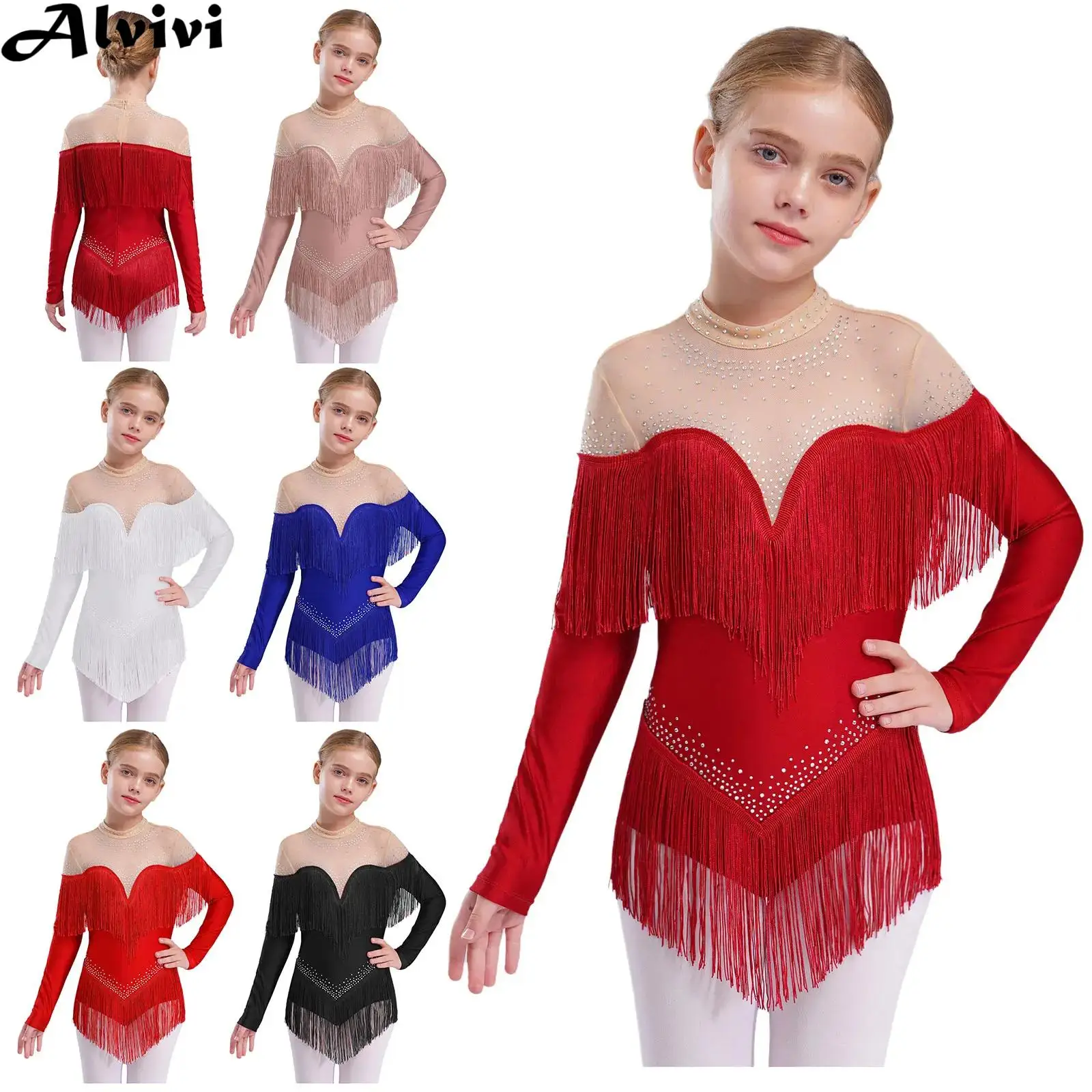 Платье-купальник для латинских танцев для девочек, фигурное катание, ча-ча, самба, танго, с длинными рукавами, блестящие стразы, прозрачное сетчатое боди с кисточками
Платье-купальник для латинских танцев для девочек, фигурное катание, ча-ча, самба, танго, с длинными рукавами, блестящие стразы, прозрачное сетчатое боди с кисточками