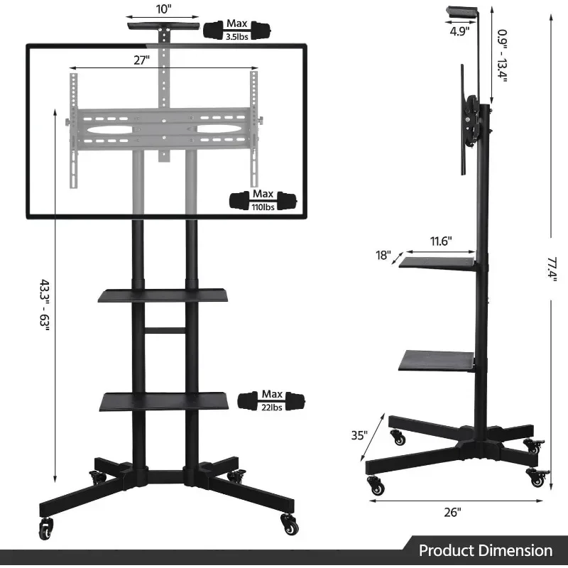 -Portable 32 To 75 Inch LCD/LED Flat Screen Mobile Rolling TV Stand Carts With Wheels TV Cart Mount
-Portable 32 To 75 Inch LCD/LED Flat Screen Mobile Rolling TV Stand Carts With Wheels TV Cart Mount